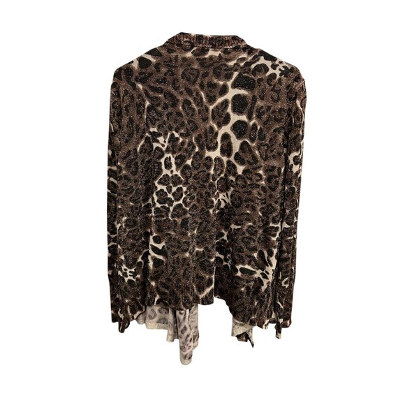 Leopard Print Open Front Cardigan Sweater with Glitter Accents - Picture 2 of 7